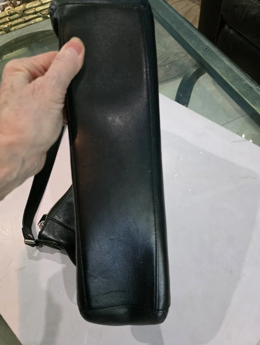 Men’s Black Leather Buckle-Front Messenger Bag